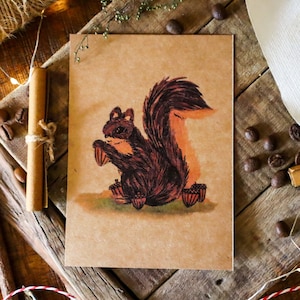 Home Squirrel Vintage Postcard Country Animal A6 Notecard Rustic Postal Card for Wildlife Photographer image 1