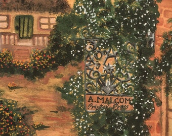 Country Street Original Art for Vintage Christmas Gift| Vintage Name Address of Farmhouse| Cottage Home Living