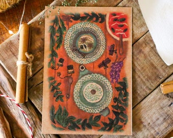 Morning Tea A6 Postcard for Tea Lovers| Vintage Country Art Notecard| Rustic Herbal Tea Art Postal Card