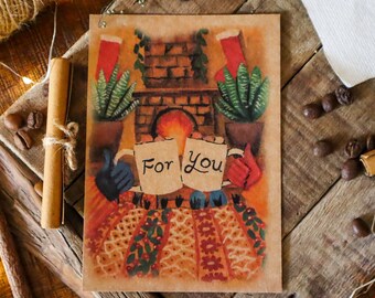 Winter Cozy Home A6 Vintage Postcard| Rustic Fall For You Postal Card| Country Retro A6 Notecard