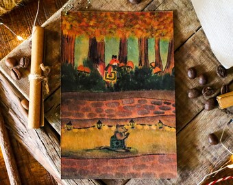 Woodland Animals Postcard| Country Fall Autumn Retro A6 Postal Card| Rustic Vintage Cottage Notecard