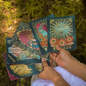A5 Witchy Gold Foil Postcards Set of 5| Mystic tarot Notecards| Fantasy Pen pal Stationery Postal Cards