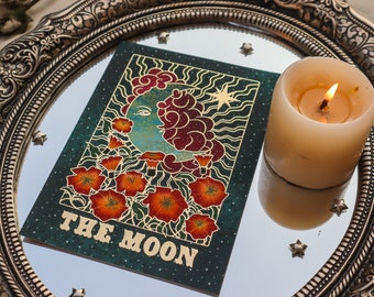 Mond Tarot Karte GoldFolie Postkarte für Mondgöttin oder Tarot Reader| A5 Celestial Moon Phase Astrologie Postkarte