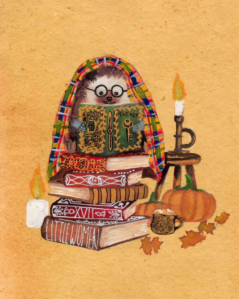 Bookworm Hedgehog Postcard Country Animal Retro A6 Postal Card for Book Lover Kid Vintage Cottage Notecard image 2