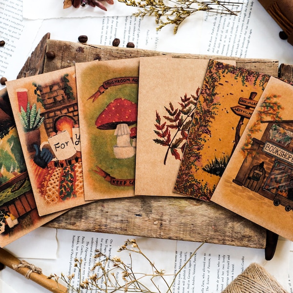 Cozy Autumn Postcards Set of 6 for Nature Lover| Rustic Postcards for Country Home Decor| Vintage Notecards Set