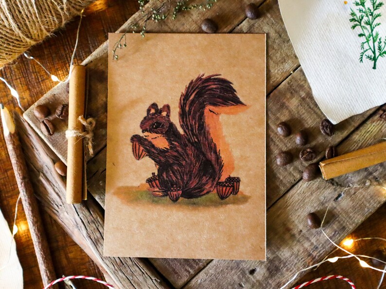 Home Squirrel Vintage Postcard Country Animal A6 Notecard Rustic Postal Card for Wildlife Photographer image 1