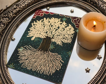 Tree of Life Mystical Gold Foil Postcard for Nature Lovers