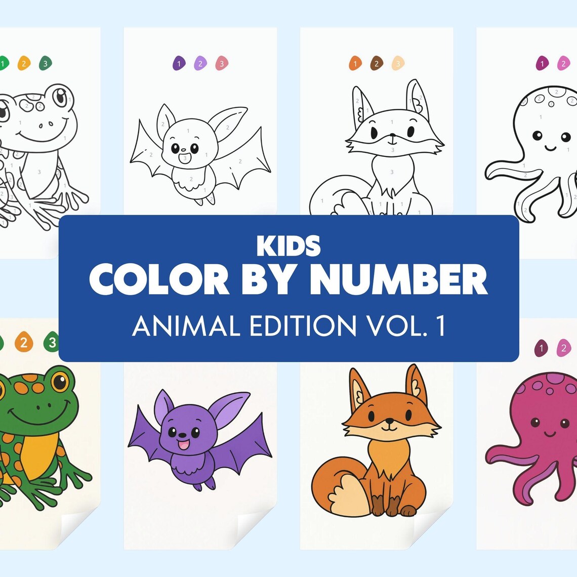 Animal Color by Number Pages for Kids – Printable PDF & JPEG – Fun