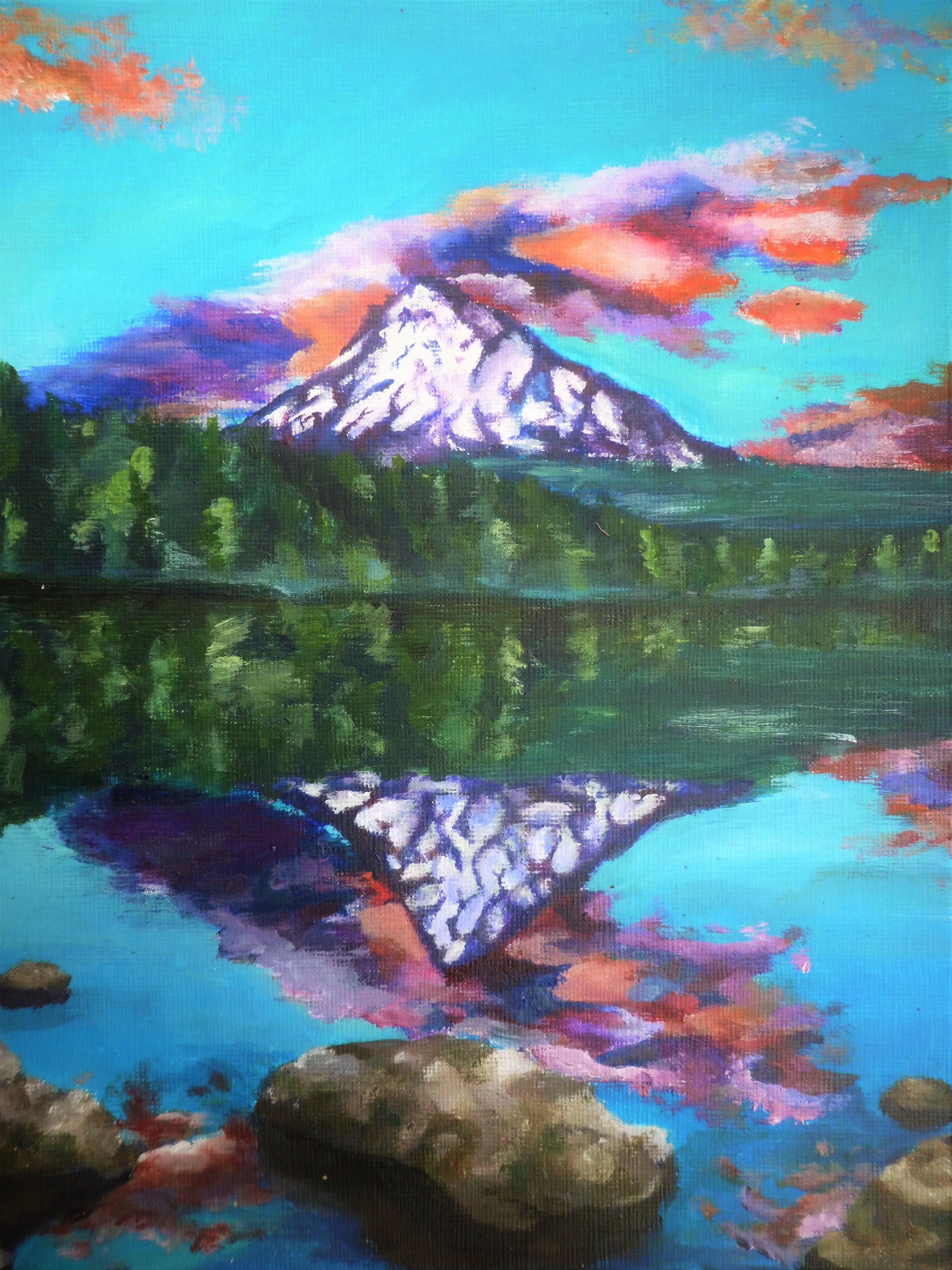 Abstract painting fantasy mountain lake side scenery digital Etsy