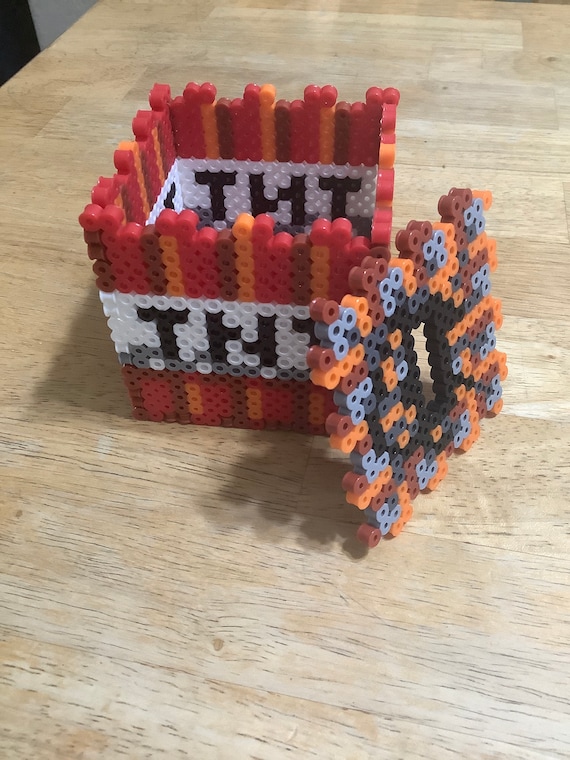 Perler Bead Minecraft TNT Keepsake Box Piggy Bank Art & Collectibles