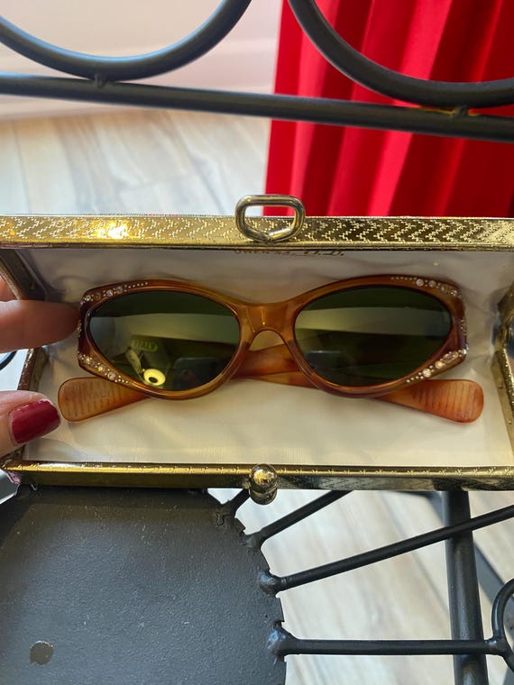 Vintage 1950s Italian Rhinestone Cat Eye Sunglasses With 