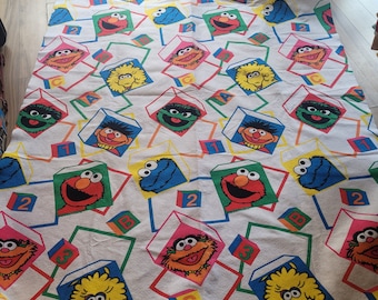 Vintage Sesame Street Fleece Blanket Twin Size Made in Canada Jim Henson Muppets Crisp Vibrant Kids Bedding 1993