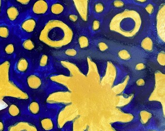 手描きのメキシコ陶器皿 - 青と黄色の天体の星と月のデザイン - Etsy 日本