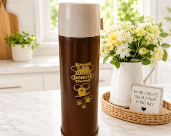 Vintage Tim Hortons Thermos Brązowa Butelka Próżniowa Kanadyjski Termos Pączki Grafika