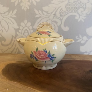 Seltene Clarice Cliff „Baroque“ Zuckerdose - handbemalt mit Blumen, Newport Pottery, England