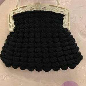 Vintage 1930’s Crocheted White Plastic Frame Handbag/Purse/Evening Bag/Cocktail Bag