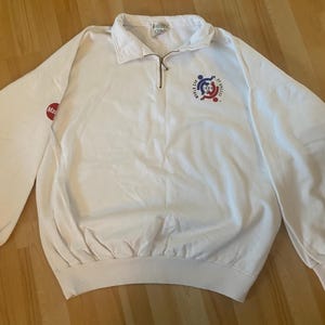Vintage 1996 World Cup of Hockey 1/4 Zip Pullover Sweatshirt - Mastercard Promo, Weiß, seltene Hockey-Memorabilie