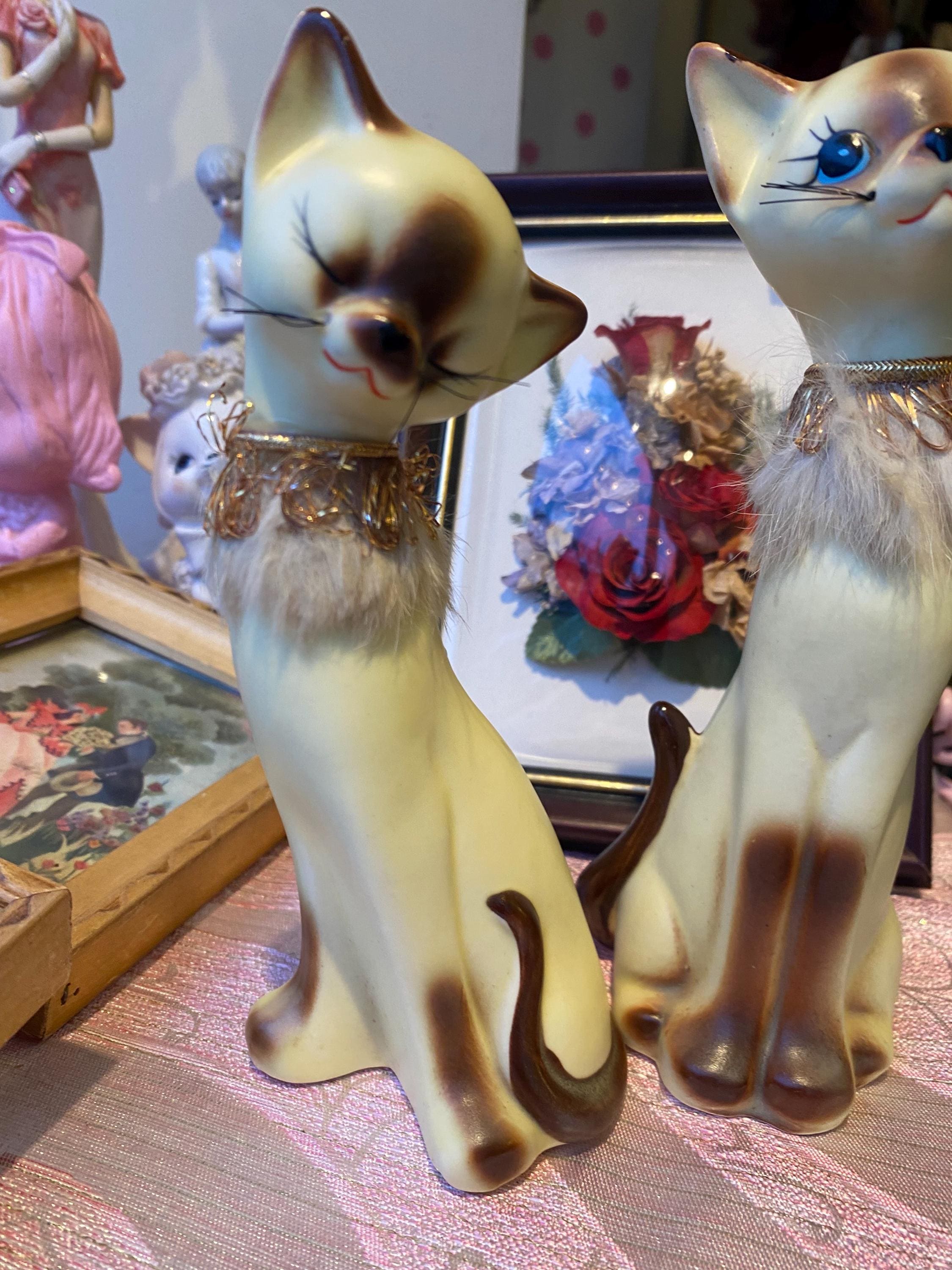 Vintage Siamese Cat Figurines – Mid-century Japan Ceramic Cats – G