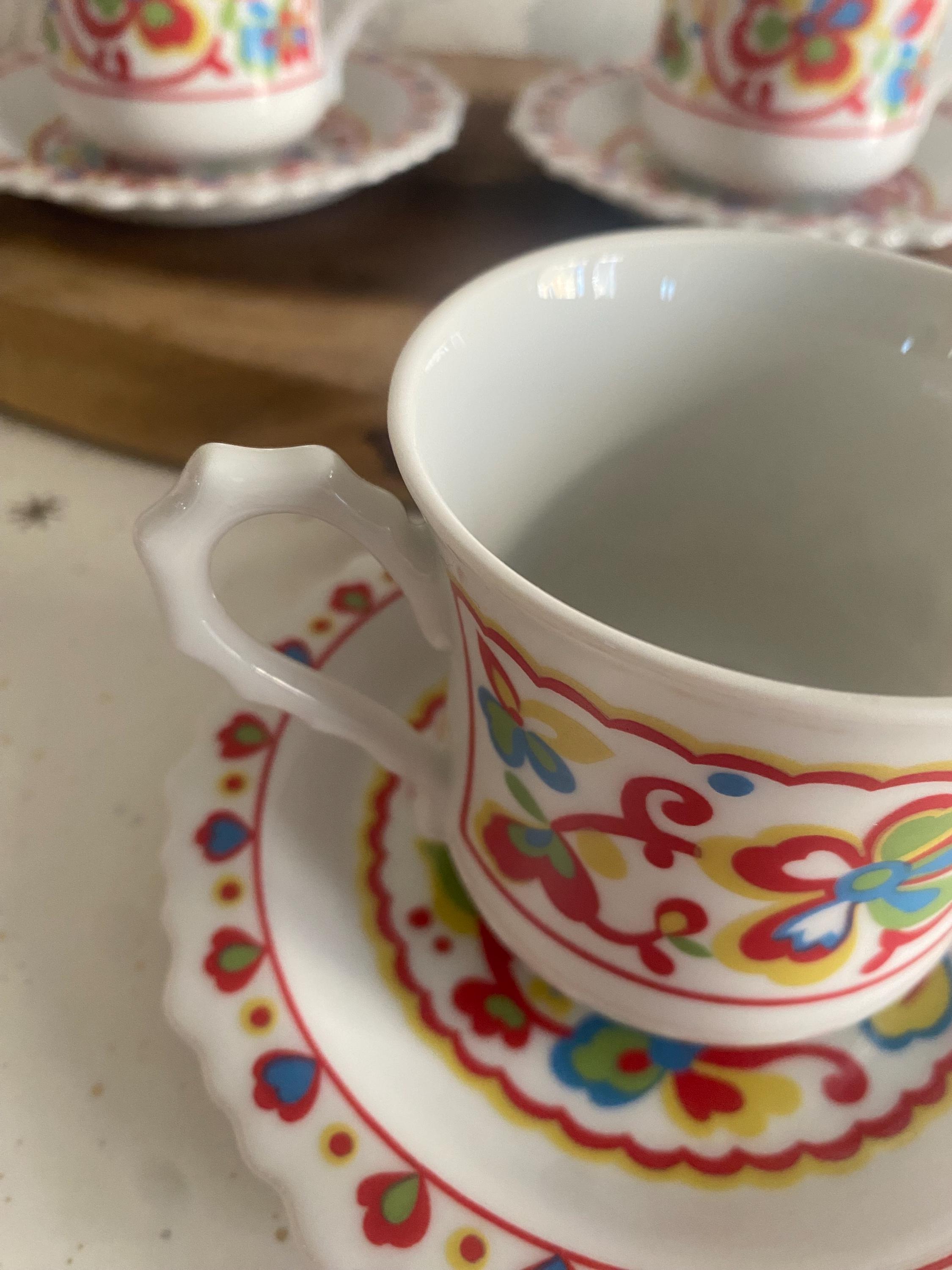 Vintage Sango One World Basque Teacups and Saucers Set of 5 Japan
