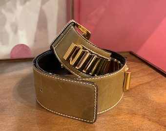 Vintage Escada Leather and Gold Belt Sz 36 - Etsy