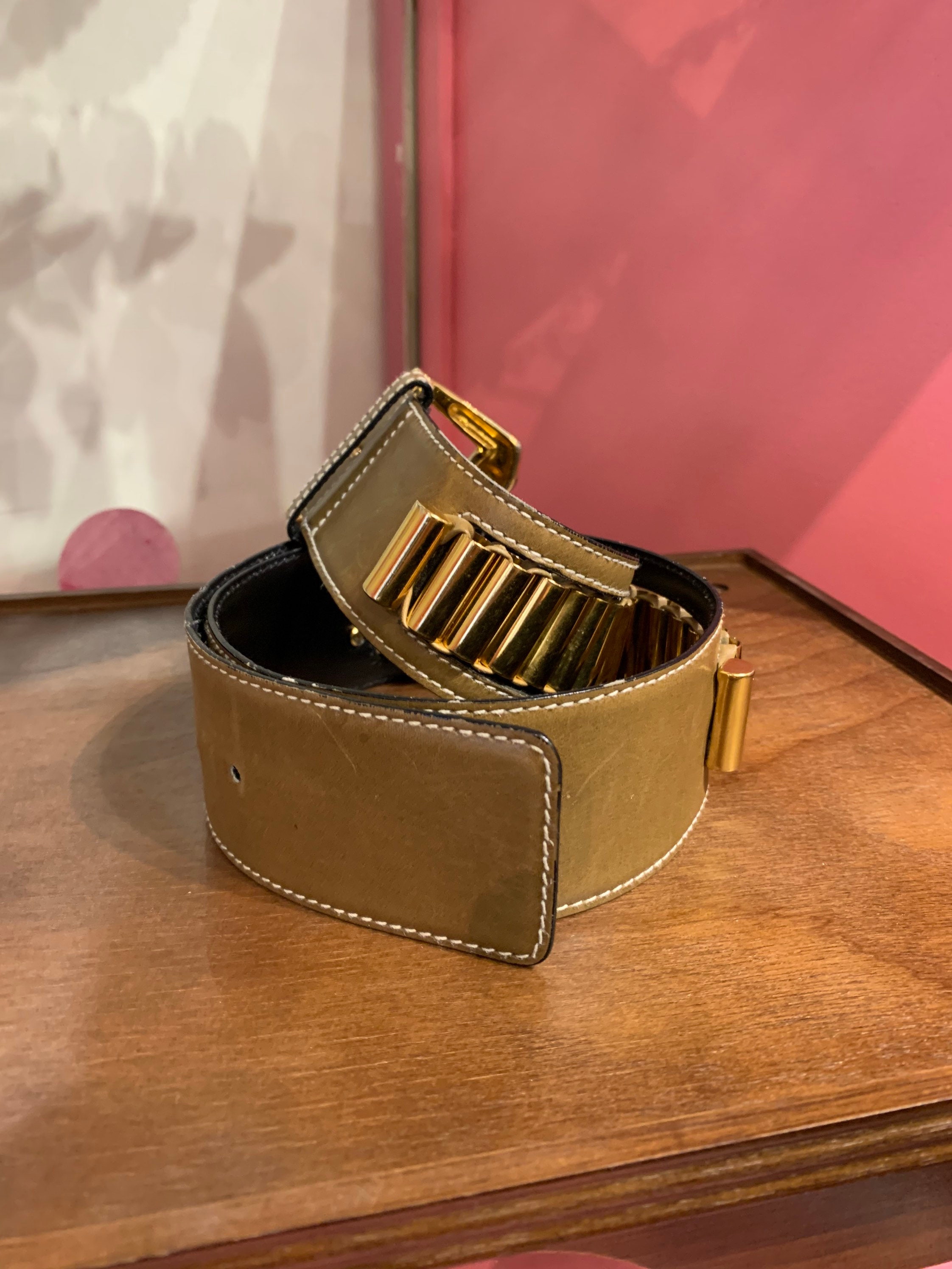 Vintage Escada Leather and Gold Belt Sz 36 - Etsy