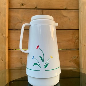 Carafe à café thermique vintage des années 1980, cafetière thermique, carafe à café arc-en-ciel, cafetière de couleur primaire, carafe à café florale