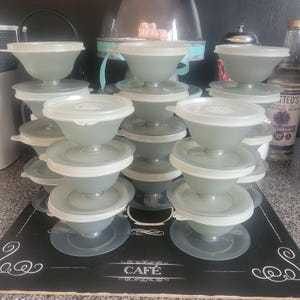 Tupperware vintage gris fumé, sorbet, jello, tasses à dessert avec couvercles - Lot de 6
