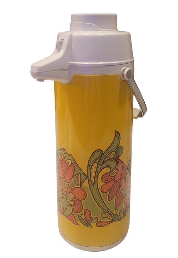 Vintage 1970s Peacock Vacuum Thermos – Large 18” Mod Floral Airpot