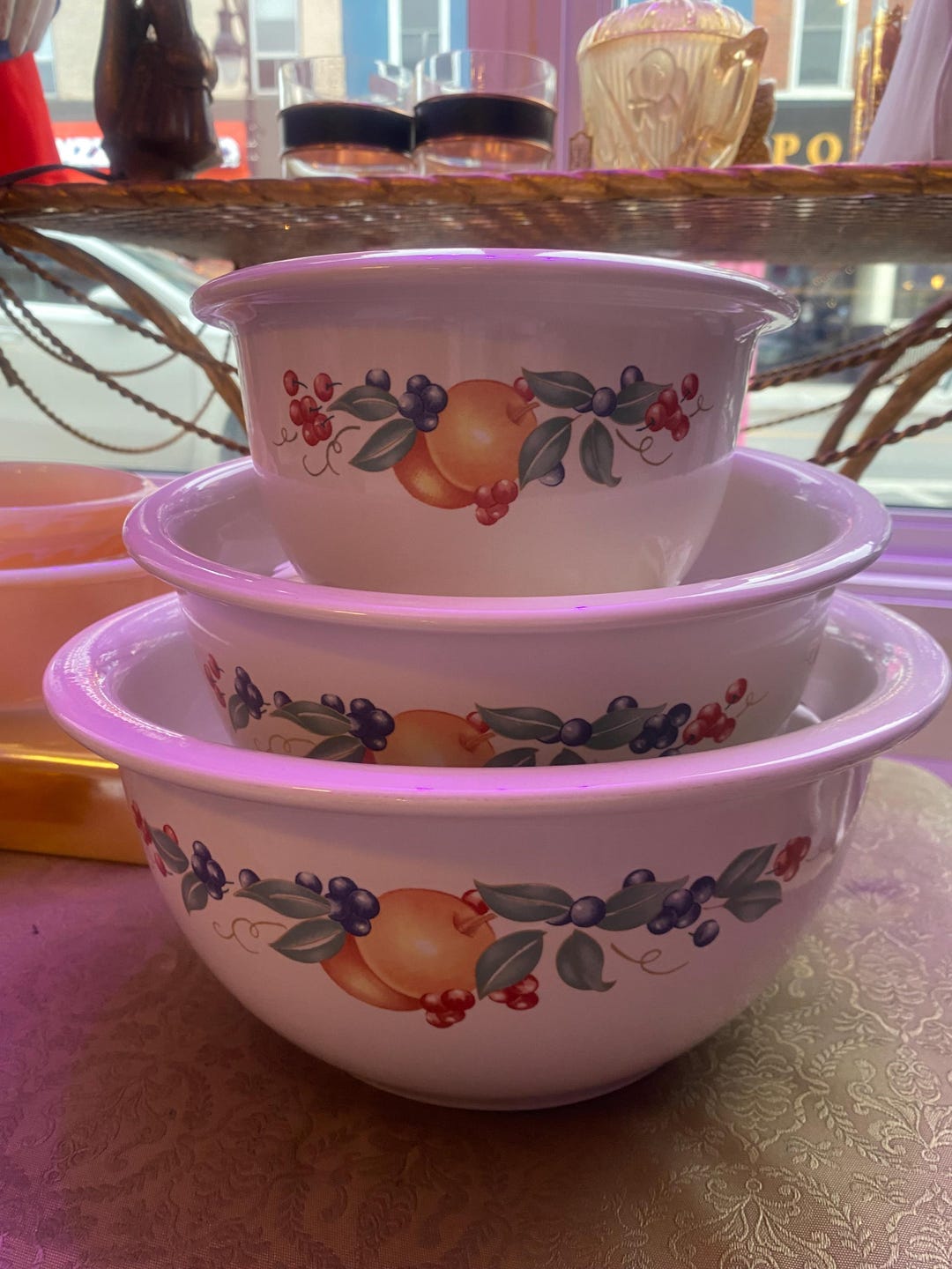 うさI CORELLE フルーツ柄 平皿深皿12点+蓋2点 計14点セット Corelle Coordinates Abundance Mixing Bowls Set of 3 Stoneware 1–3