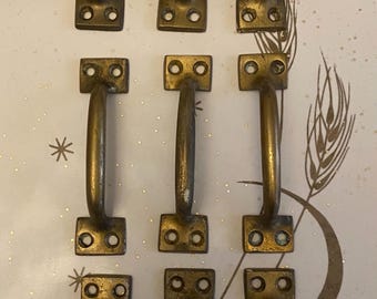 Vintage Brass Cabinet Handles Set of 9 Drawer Pulls 4”