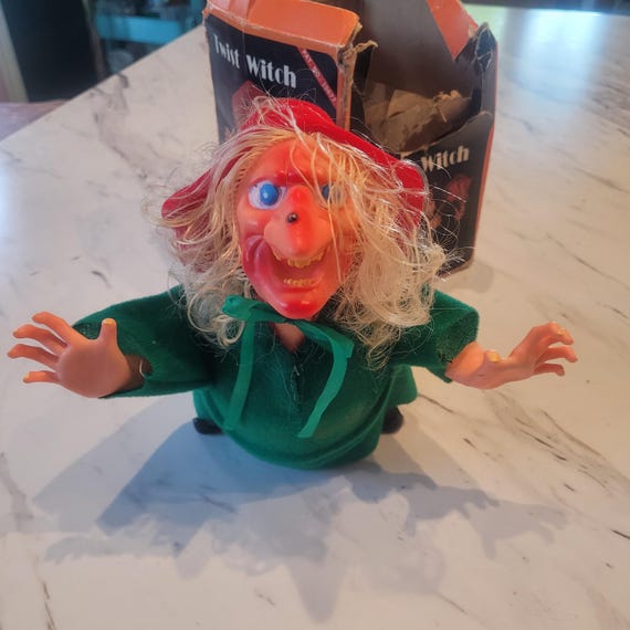 Vintage 1980s Twist Witch Toy With Partial Box – Animated Walking