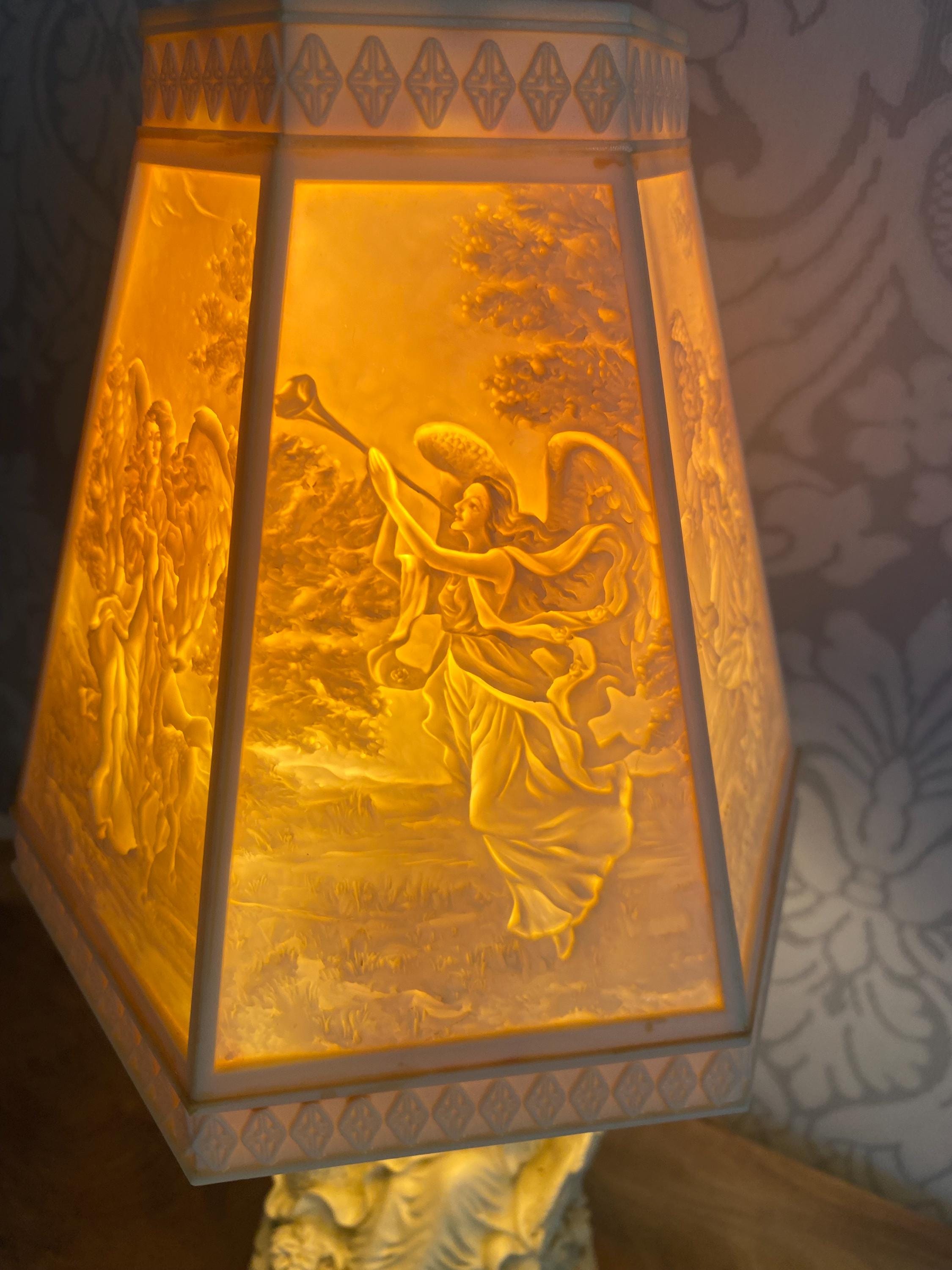 Vintage Lithophane Angel Lamp 17” Tall | Backlit Porcelain Shade ...