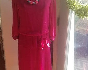 Vintage sheer magenta 80s dress