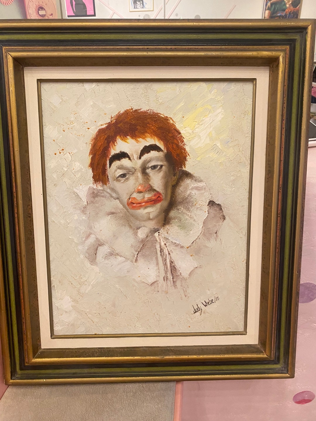 ヴィンテージ サイン入り オリジナル 悲しいピエロ 額入り油絵 - Etsy 日本