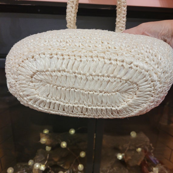 60s Raffia/beads off white purse - image 8