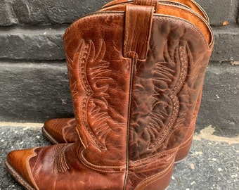 Vintage Men’s Leather Cowboy Boots Dark Brown Size 10