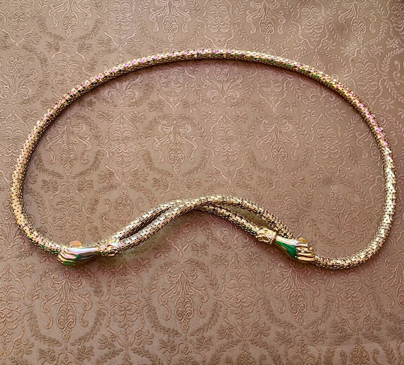 DL Auld Bright Silvertone Shiny Mesh Hands‎ Belt Necklace Clear Stone Vintage dl auld - Gem main image 4