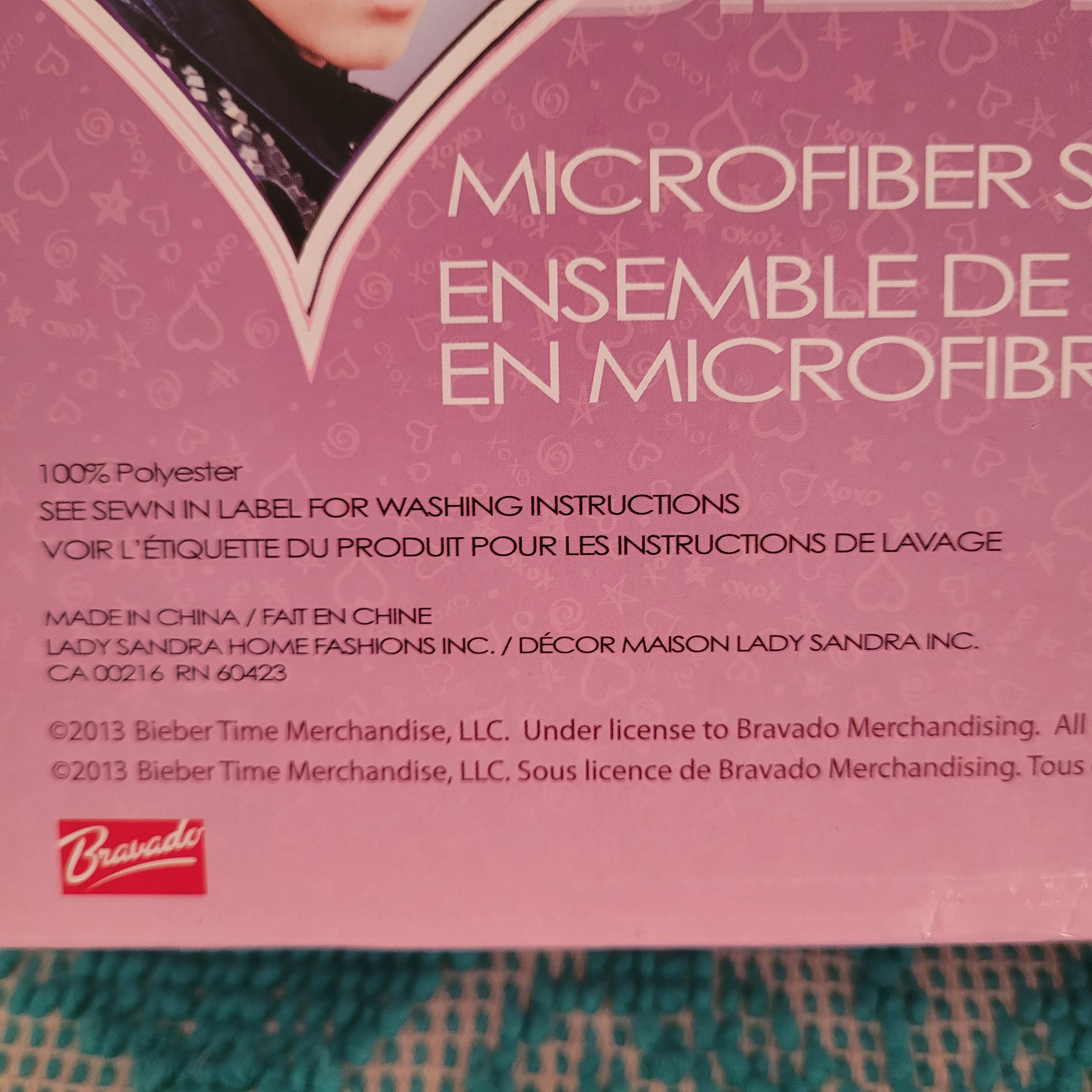 Justin Bieber Microfiber Sheet Set, Twin Size, Still in Box, Rare