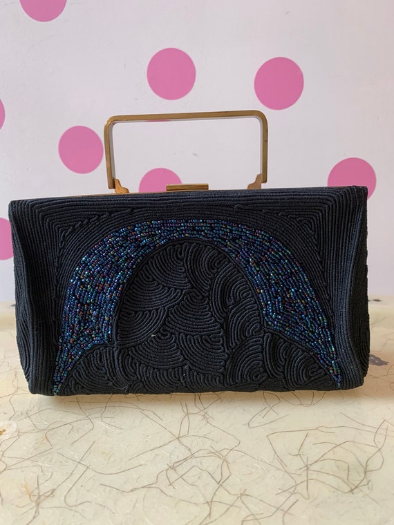 Beautiful 1940’s Corded and Beaded Handbag with M… - image 1