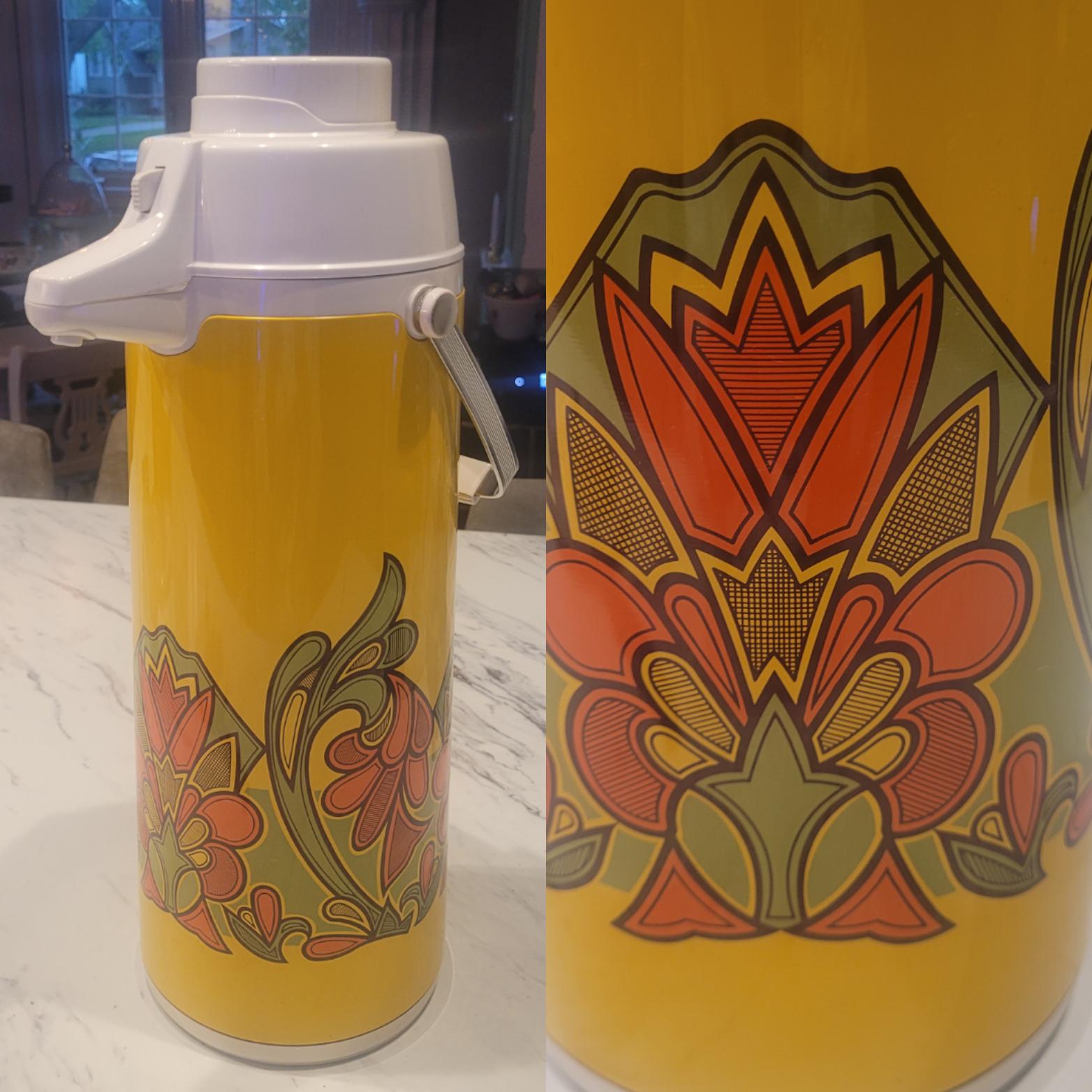 Vintage 1970s Peacock Vacuum Thermos – Large 18” Mod Floral Airpot