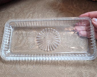 Federale glazen botervlootdeksel alleen zonnestraalpatroon, vintage vervangend glazen deksel, rechthoekig boterdeksel