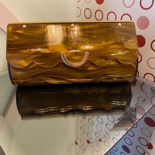 Vintage 1950s Stylecraft Miami Lucite Clutch - Amber Swirl Marmorierte Geldbörse