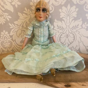 Antieke Franse boudoirpop jaren 1920 flapper stof pop porseleinen armen benen 19" art-deco boudoirpop originele jurk