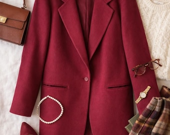 Blazer vintage L.L. Bean in lana e cashmere, colore bordeaux, giacca sartoriale da donna, taglia 6, Made in USA.