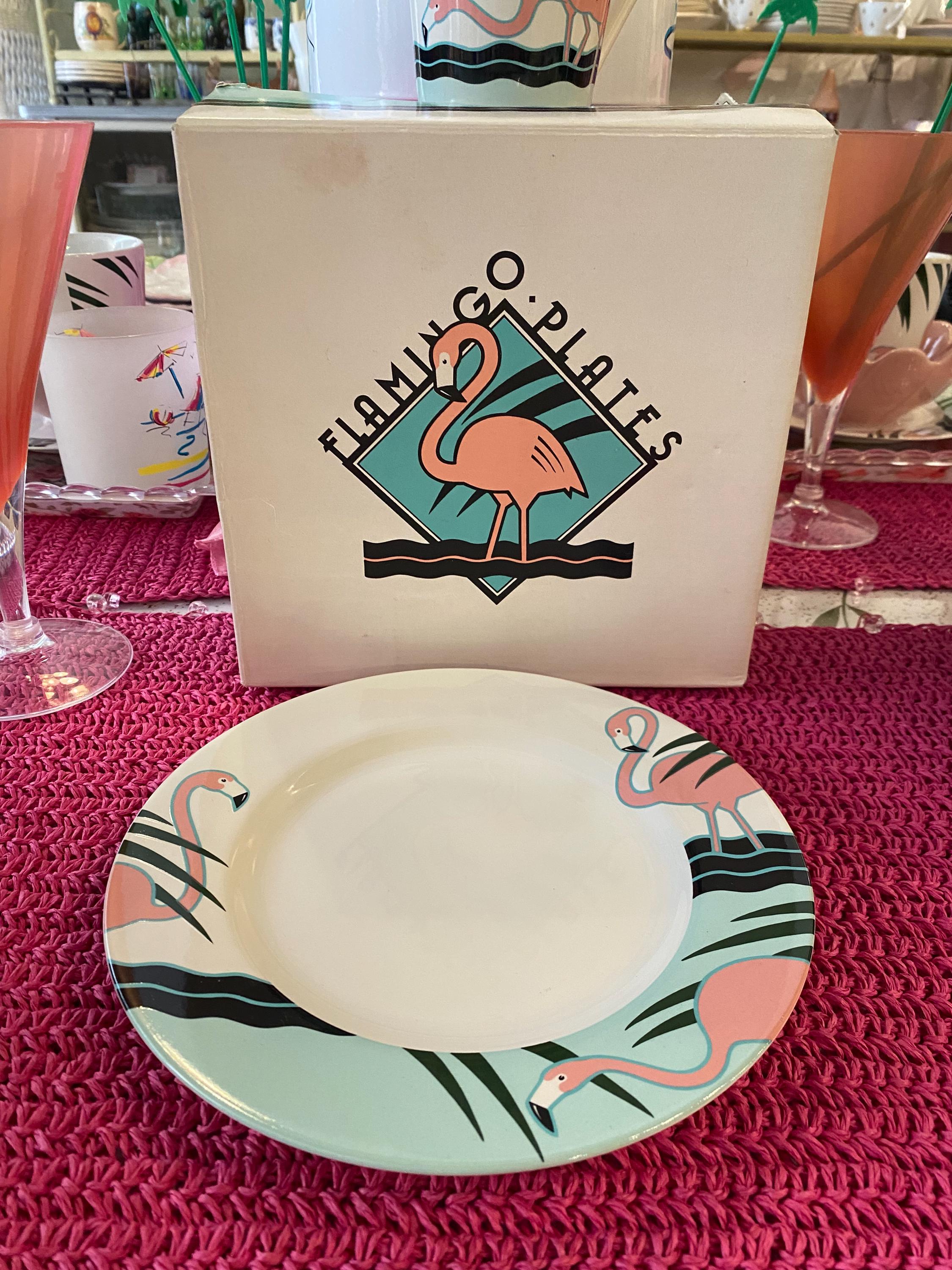 Set of 4 Vintage 1985 Flamingo Plates – Vandor Pelzman Design – 8