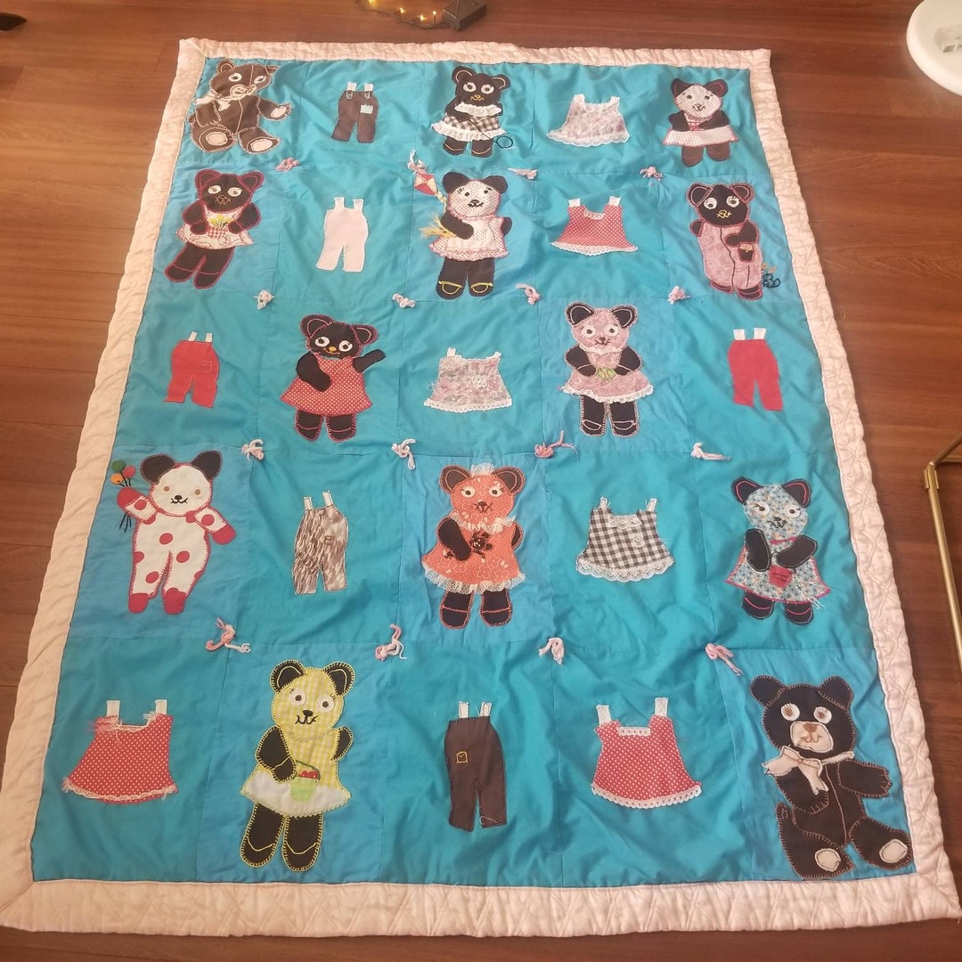Vintage 1950s/60s Handmade Teddy Bear Appliqué Baby Blanket – Mid ...