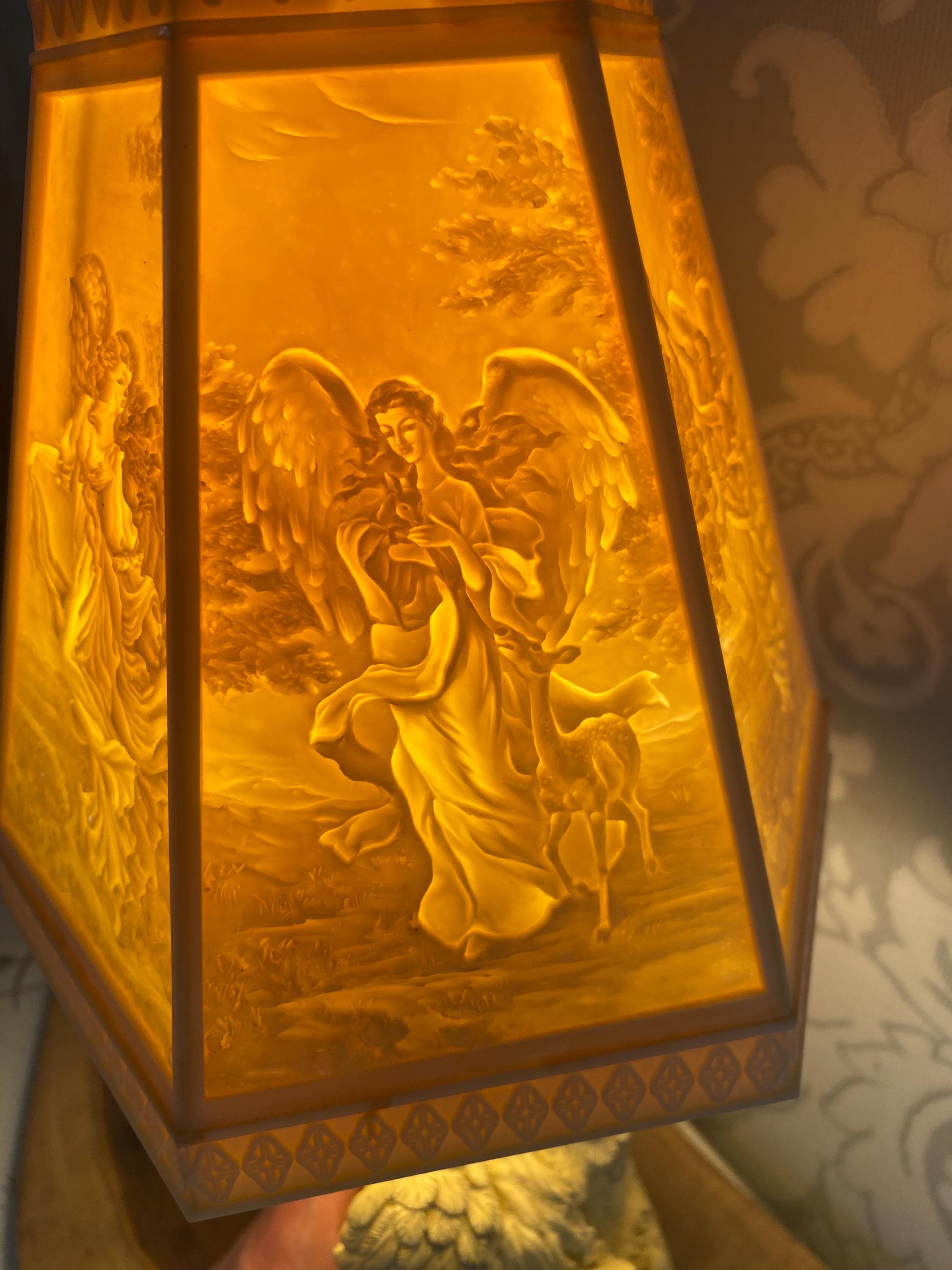 Vintage Lithophane Angel Lamp 17” Tall | Backlit Porcelain Shade ...
