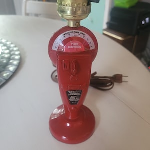 Original Duncan Mini Meter Lamp – Vintage Red Parking Meter Desk Lamp, Working Mid-Century Novelty Light, “Time Expired” Decor