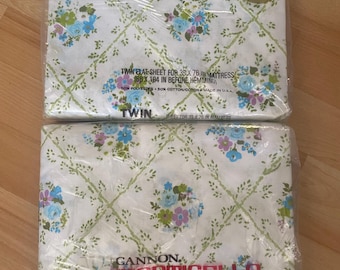 Vintage Cannon Monticello Twin Slätta Lakan Par NOS Plantation Bouquet Style 235