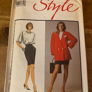 Style 4891 Sewing Pattern, Alfred Sung Womens Iconic Nipped Waist Jacket, Blouse & Skirt Size 10.  Vintage Pattern